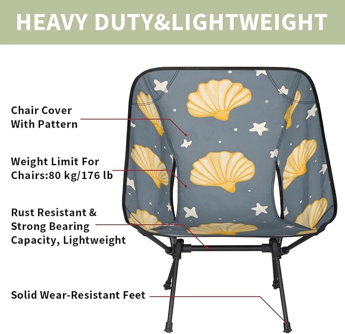 Honeybaby Folding Camping Chair Shells Stars Camping Chairs Lightweight Portable Chair Outdoor Foldable Chairs for Camping Travel Picnic Beach Hiking