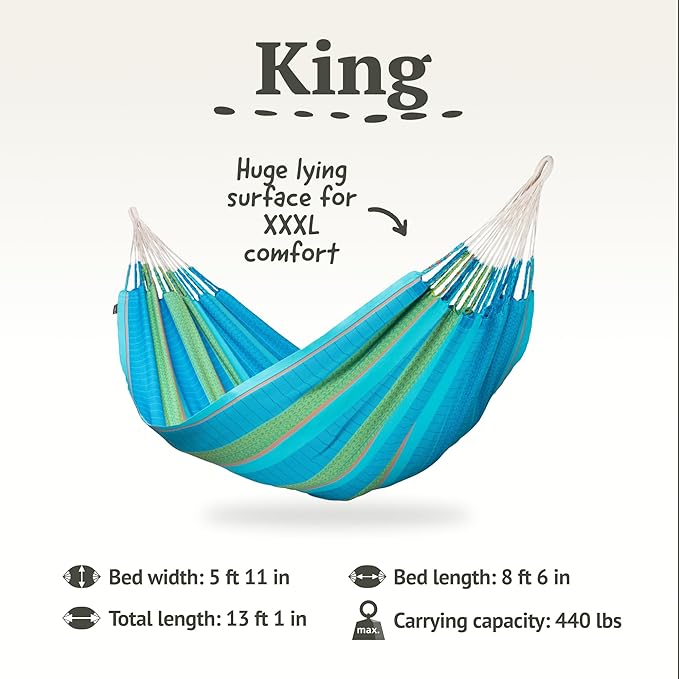 LA SIESTA Flora Hammock Transform Your Backyard Patio or Porch into a Relaxation Oasis Ultra Soft Cotton Hammock Max 440 Lbs Family Hammock King Curaçao