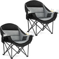 Oversized Camping Chair for Adults - Heavy Duty Outdoor Padded Large Lawn Camp Chair with Cup Holder Cooler Pockets for Sports Beach Fishing Garden Portable Supports 500lbs Black/Grey 2 Pack