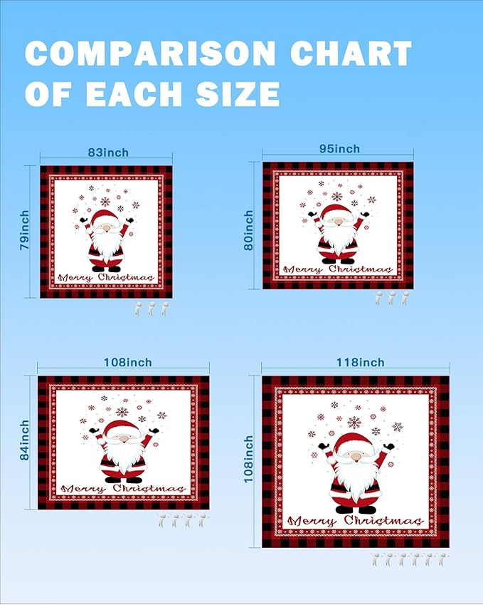 Beach Blanket Waterproof Sandproof Merry Christmas Cute Santa Winter Snowflake Quick Drying Beach Mat with 4 Stakes Red Hat Buffalo Check Lightweight Picnic Blanket for Travel Camping 118x108