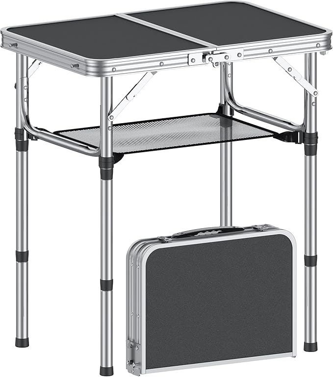 Folding Camping Table 2 FT Folding Portable Camping Table Outdoor&ampIndoor Picnic Table with 3 Adjustable Height Max 27.1Lightweight Aluminum Camping Tables Car Camping Essentials-Black