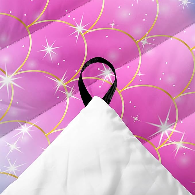 Axolotl Mermaid Scales Outdoor Puffy Camping BlanketRainbow Portable Outdoor BlanketGlitter Starry Lightweight Camping BlanketSparkly Waterproof Backpacking for Traveling PicnicBluePink