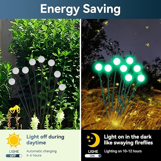 Solar Garden Lights Outdoor Waterproof 4 Pack 32 LED Swaying Light Firefly Light Outdoor Decor Lights for Garden Gifts for Pathway Party Christmas Decoration Green
