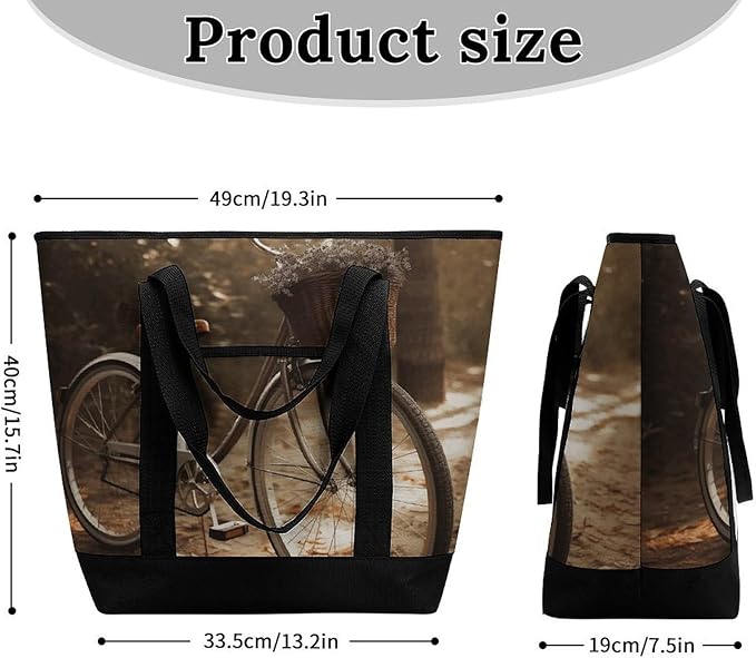 Insulated Shopping BagLarge Reusable Cooler Bags Bicycle Printed Foldable Shopping BagTravel Waterproof Shoulder Bag