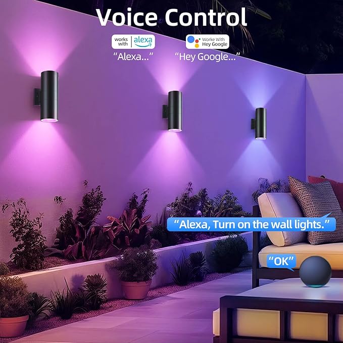 SHIMR Modern Outdoor Wall Lights Color Changing RGBCW Smart Outdoor Lights Ambiance Sconce with Remote Control Black Aluminum Exterior Lighting Fixtures Up and Down Lights [ETL Listed]