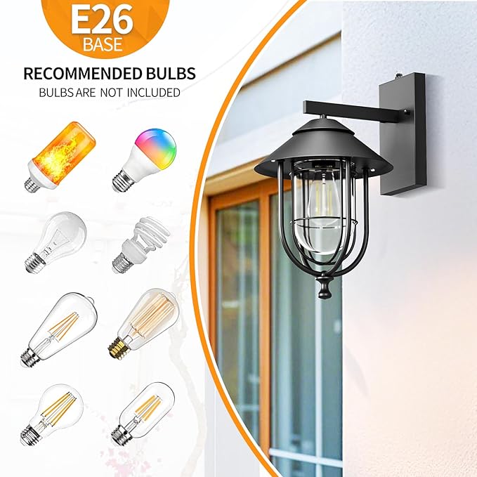 merley Outdoor Wall Lights - Outdoor Lights with Dusk-to-Dawn Sensor Modern Porch Light Fixtures Rust-Proof Weather-Resistant Wall Sconce Lighting for Exterior Wall