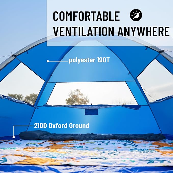 EchoSmile UPF 50+ Beach Tent Sun Shelter for 3/4 Person Portable Beach Cabana Tent