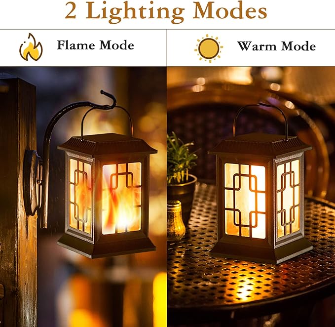 Outdoor Solar Lanterns Flickering Flame Solar Lights Hanging Waterproof LED Garden Umbrella Decorative Lighting with 2 Lighting Modes for Patio Garden Deck Yard