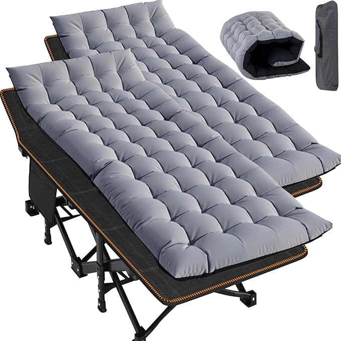 XXL Oversized Camping Cot for Adults with Mattress - Portable Camp Bed Lightweight with Carry Bag for Outdoor Travel Beach Hiking Sleep Comfortably Anywhere