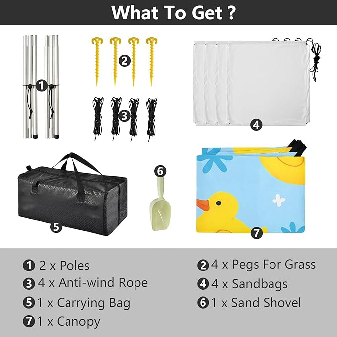 ALAZA Little Duck Beach Tent Sun Shelter UPF50+ Protection Beach Shade Canopy w/ 4 Sandbags for Outdoor Camping Fishing Backyard Fun Picnic 10x9 ft