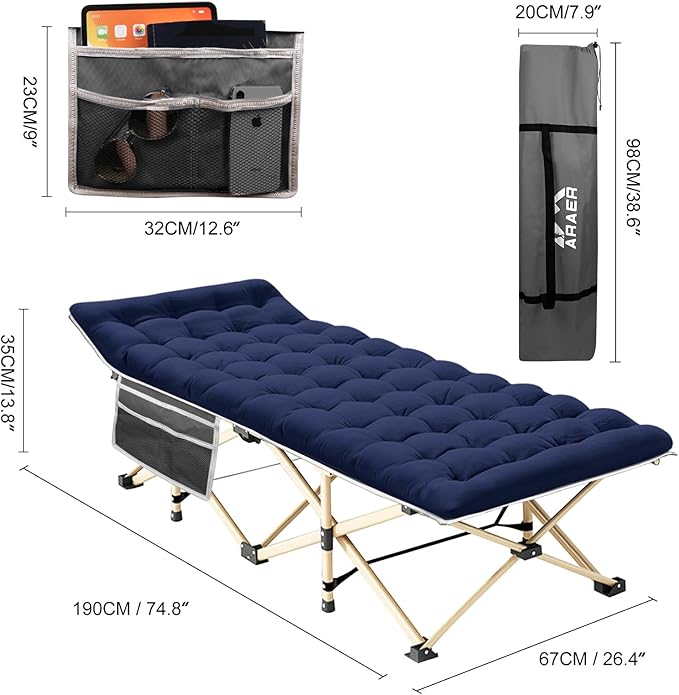 Camping Cot with Mattress 450LBS(Max Load) Portable Folding Outdoor Bed with Carry Bag for Adults Kids Heavy Duty Cot for Traveling Gear Supplier Office Nap Beach Vocation and Home Lounging