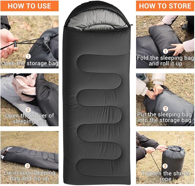 Double Sleeping Bag for Adults CampingBring Pillow XL Queen Size Sleeping Bags for 2 Person Hiking Backpacking Lightweight Waterproof with Compression Sack