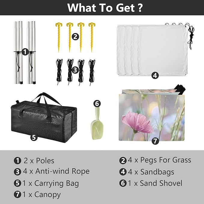 Pastel Color Wildflowers Beach Tent Sun Shelter 9.2' x 10.5' Beach Canopy with 4 Sandbags 4 Stability Poles Sand Shovels - Tent Canopy for Beach Camping Fishing Picnics