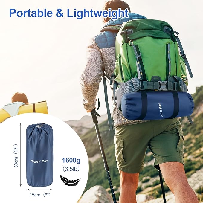 Night Cat Inflatable Double Sleeping Pad Mat Bed with Foot Pump and Double Pillow for Camping Backpacking Hiking Ultra-Light Compact Comfortable 77x 47