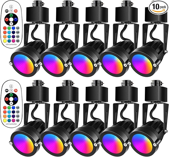 10W RGBW Track Light Heads 16 Color Adjustable and Warm White H Type Track Lighting Head for Party Accent Kitchen Ceiling Spotlight for Accent Task Art(10 Pack Black)