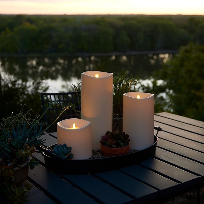 Luminara Realistic Artificial Moving Flame Outdoor Pillar Candle - Moving Flame LED Battery Operated Lights for Outside Christmas Halloween - Remote Ready - Remote Included - Ivory - 6 x 11