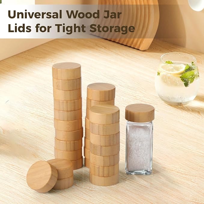 Airtight Spice Jar Lids 40 Wood Lids For 4 Oz Jars 1.6 In Inner Diameter Reusable Kitchen Jar Wood Lids Nice Sealing