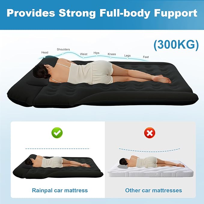 SUV Air Mattress Inflatable Bed for Car Sleeping Thickened Flocking Car Air Mattress Leakproof Comfortable Durable Cushion Cars Bed for SUVs Trunk Camping Road Trip (Black)