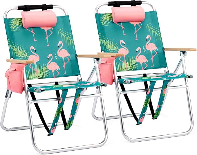 Bonnlo Lightweught 17 Backpack Beach Chair Tall Beach Chairs for Adults Portable with Adjustable Straps 3-Position Reclining Cup Holder High Beach Chairs for Beach