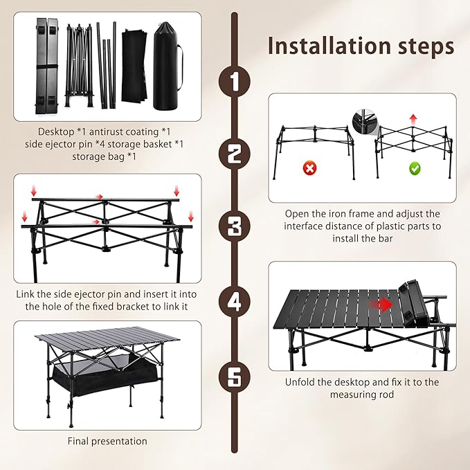 Adjustable Height Aluminum Folding Camping TableFolding Grill Tablefor Outdoor Camping Beach BBQ Patio and Picnic Durable &amp Waterproof with Carrying Bag (Trumpet)