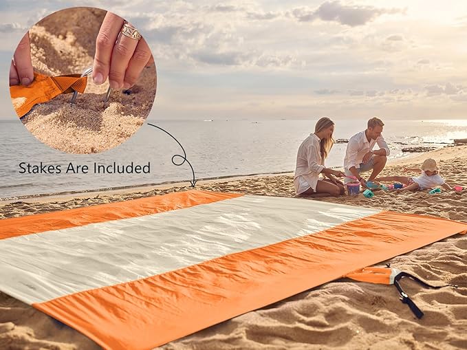 WEKAPO Beach Blanket Sandproof Waterproof Extra Large Beach Mat Oversized &amp Compact Sand Free Quick Drying Beach Essentials for Vacation Cruise Picnic &amp Camping with Stakes