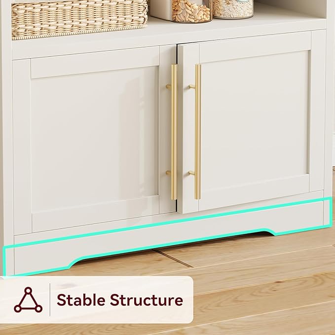 GAOMON Farmhouse Bakers Rack with Storage Cabinet and Charging Station Kitchen Hutch with Thickened Tabletop Power Outlets &amp USB Ports Pantry Organizer Shelf for Kitchen and Dining Room Wood
