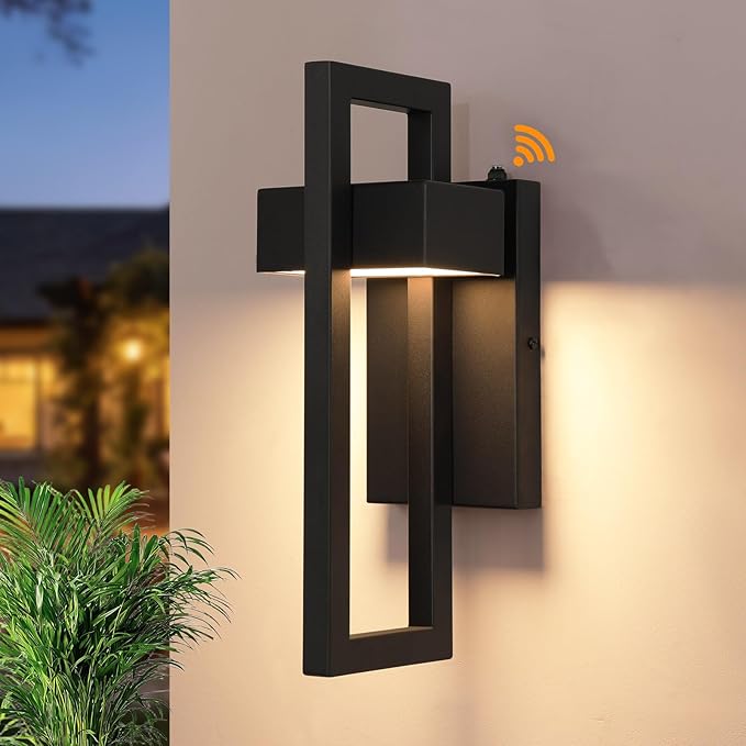 Large LED Modern Dusk to Dawn Outdoor Lighting Matte Black Porch Lights Outdoor Outside Lights for House Garage Porch Warm White 3000K 1 Pack