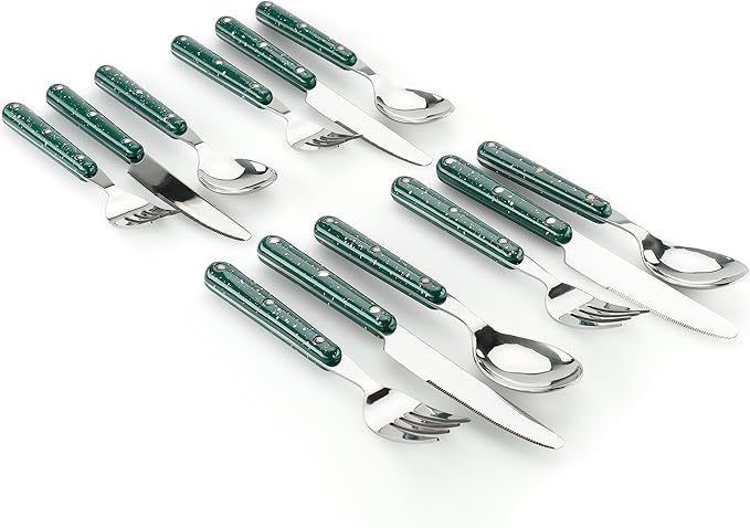 GSI Outdoors Pioneer 12 Piece Cutlery Set Camping Flatware - Green