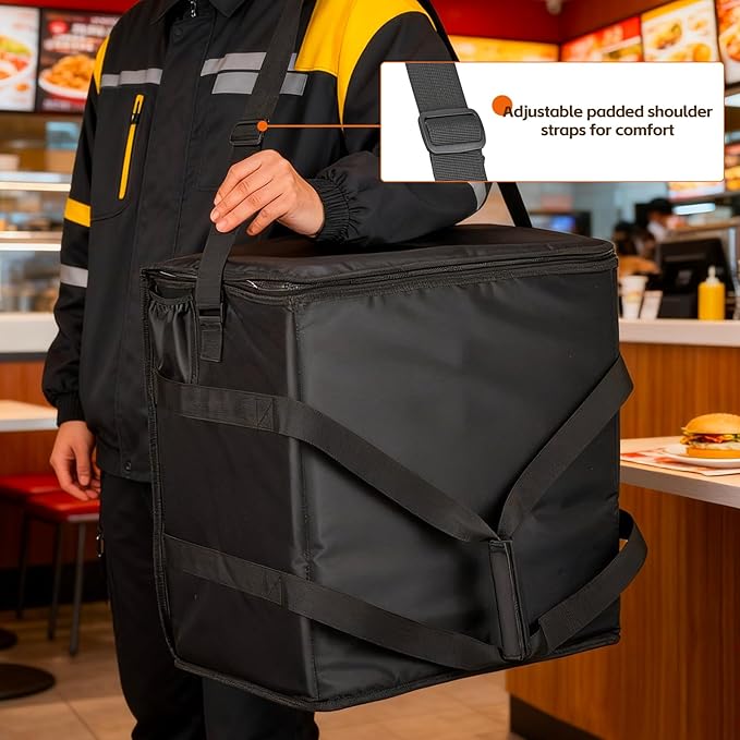 Insulated Heated Pizza Delivery Bag with Handle - Portable Vehicle Food WarmerPadded Heated Pizza Carrier Bag with12-volt Cigarette-lighter Power Port