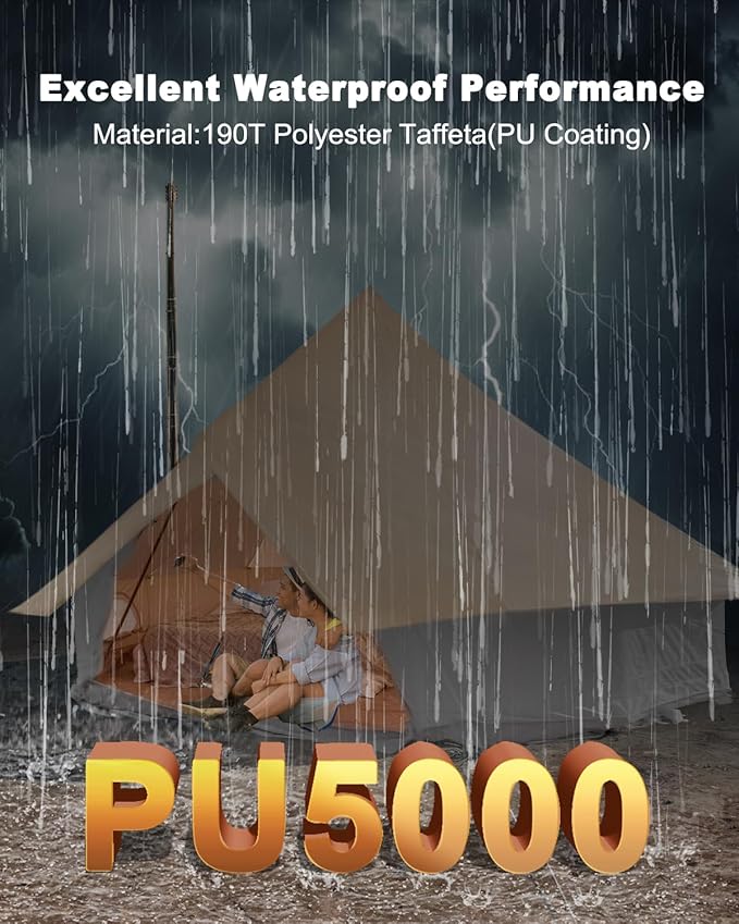 Bell Tent Rain Cover Protector with Stove Jack and Roof Vents for CampingWaterproofPU5000Glamping Bell Tent Rain Fly with Stove Jack4 Season(Beige for 13ft(4m) Size)