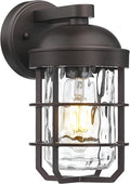 Emliviar Retro Wall Lamp Wall Mounted for House Medium 1-Light Exterior Wall Lighting with Metal Cage Oil Rubbed Bronze with Water Ripple Glass Shade GE255BL ORB-WG
