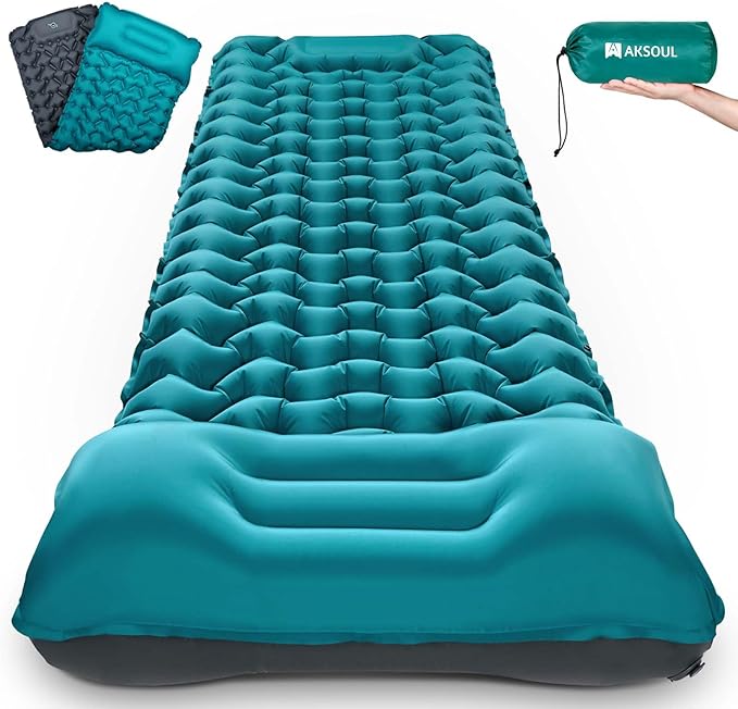 AKSOUL Camping Sleeping Pad with Pillow: Extra Thick 3.9 inch Ultralight Self Inflating Air Mat Compact Lightweight Insulated Inflatable Sleep Mattress for Backpacking Camp Hiking Tent
