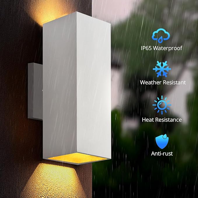 wowlite Modern Porch Lights White 2 Pack Dust to Dawn Outdoor Light Waterproof Outdoor Wall Lights Exterior Up and Down Lighting 13 Square Outdoor Wall Sconce Lights for House Garage Front Door