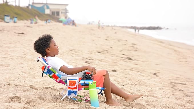 Homevative Kids Folding Backpack Beach Chair with 4 Positions Carry Handle Storage Pouch Cup Holder and Phone Holder Lightweight