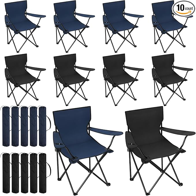 Huwena 10 Pack Folding Camping Chairs with Cup Holder and Carry Bags Portable Outdoor Lawn Chairs Bulk for Picnic Party Backyard Events Beach Outdoor Activities