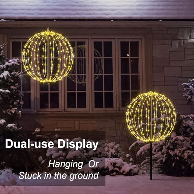 Lightshare 20IN 200LED Light Ball Yard Decoration Pathway Lights Sphere Light Fold Flat Metal Frame Indoor Outdoor Waterproof Garden Lights Plug in