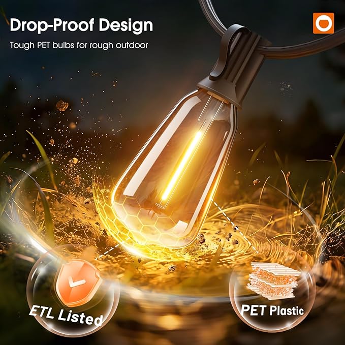 addlon 200FT(50FT*4) Outdoor String Lights with RemoteWaterproof Patio Lights ETL Listed with Shatterproof Dimmable ST38 LED Bulbs Connectable Outdoor Lighting for Backyard Bistro Garden Bistro