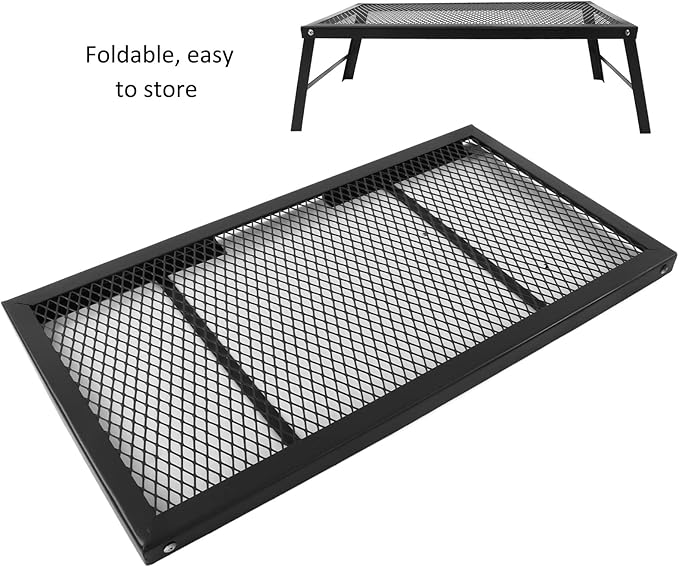 Portable Folding Campfire Grill Grate Multifunctional &amp Waterproof 304 Stainless Steel Outdoor Camp Grill Rack (Black)