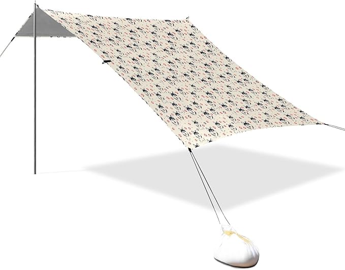 ALAZA Husky Dog Paw Prints Beach Tent Sun Shelter UPF50+ Protection Beach Shade Canopy w/ 4 Sandbags for Outdoor Camping Fishing Backyard Fun Picnic 10x9 ft