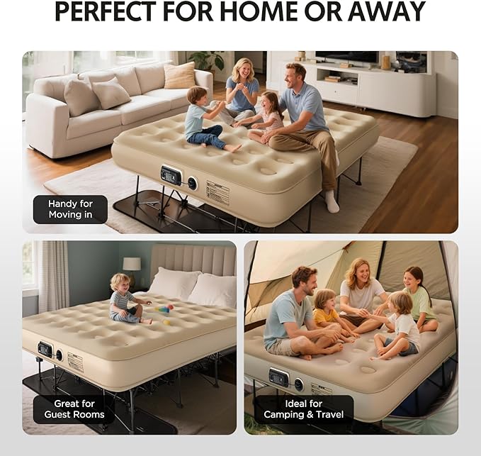 Simpli Comfy Queen EZ Bed Self-Inflating Air Mattress with Built-in Frame Pump and Wheeled Case Blow Up Inflatable Rolling Air Bed on Wheels