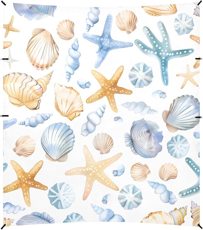Cute Seashells and Starfish Camping Sun Shelter Beach Tent Portable Beach Sun Shade Outdoor Canopy for Camping Trips Fishing Picnic