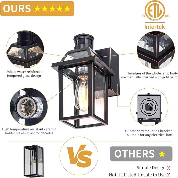 Porch Lights with GFCI Outlet Dusk to Dawn Outdoor Lights with Outlet 3 Lighting Modes Exterior Light Fixture Waterproof Outside Lights for House Front Door Patio Garage