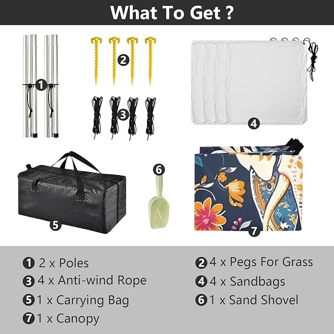 Cute Elephant FlowerCamping Sun Shelters 9.2 x 10.5 FT Beach Canopy Tent Sun Shade with Carrying Bag for Camping Trips Fishing Backyard Fun or Picnics 21341038