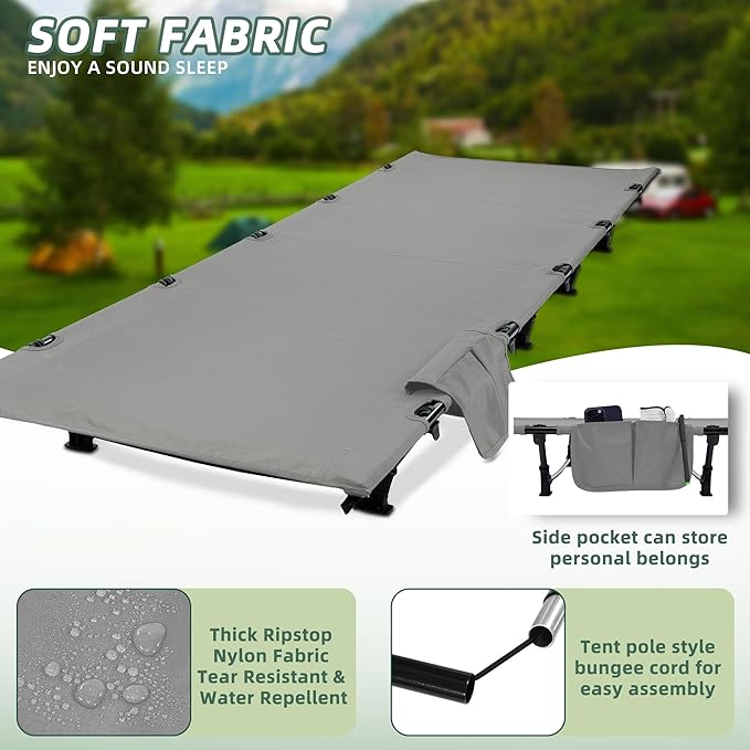 Elevon Camping Cot 28 Extra Wide Sleeping Cot Portable Folding Tent Camping Bed Compact for Outdoor Travel Base Camp Hiking Mountaineering Lightweight Backpacking 400lb Capacity