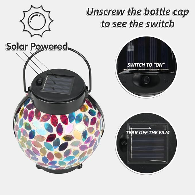 Lyeasw Mosaic Lights Solar Outdoor Hanging Lanterns Waterproof Lights Outdoor Decor for Patio Yard Garden Porch Birthday Gifts for Women Mom Grandma