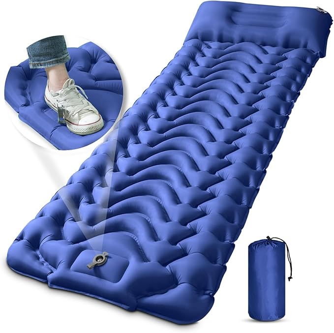 MEETPEAK Sleeping Pad Extra Thickness Inflatable Camping Sleeping Mat with Pillow Built-in Foot Press Compact Ultralight Camping Air Mattress for Backpacking Hiking Tent