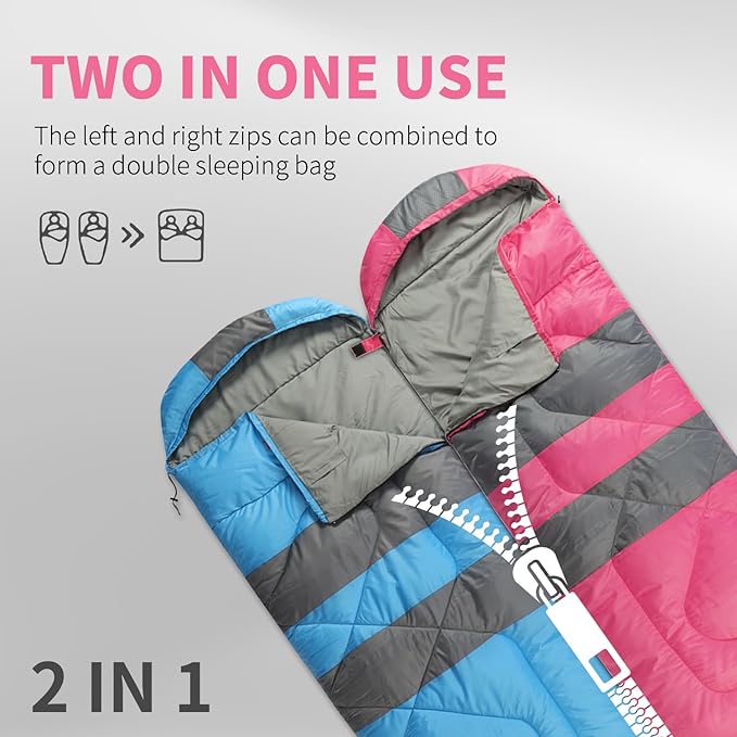 Sleeping Bags Camping Sleeping Bag for Adults 3 Season Warm &amp Cool Weather Lightweight Waterproof Sleeping Bags for Indoor Outdoor Camping Traveling Backpacking Pink/Blue/Black
