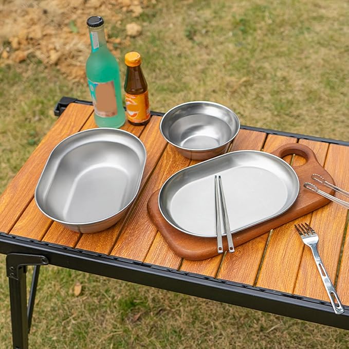 TablewareSet of 6/8/10 Outdoor Camping Dish Set Dinner Plate Stainlesss Steel Food Plates Practical Picnics Dishes