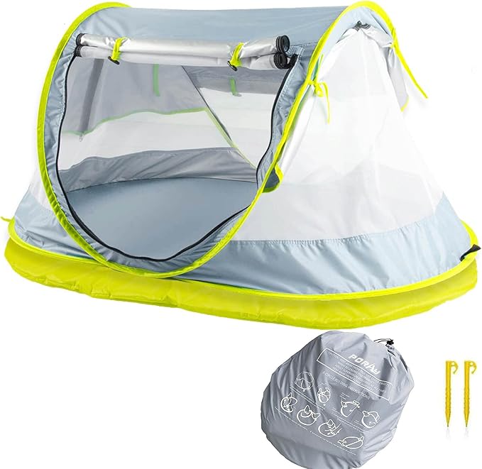 Poray Portable Baby Beach Tent with UPF 50+ Sun ShelterMosquito Net and Sunshade Ideal Pop Up Kids Travel Tent with Carry Bag &amp 2 StakesOutdoor Indoor Play and Sun Protection