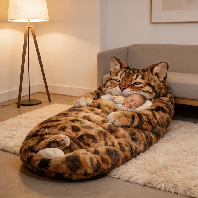 Cat Sleeping Bag for Human Fluffy Cat Sleeping Bag for Adults 68.9in Soft Warm Fluffy Wearable Blanket Washable Cute Animal Slumber Bag for Camping Sleepovers &amp Home Lounging